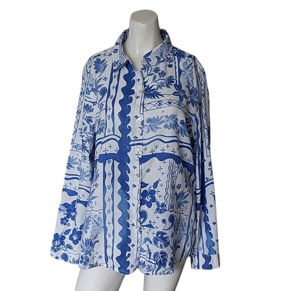 JOIE Women's Linen Blouse Button Down Blue Paisley Floral - Picture 2 of 5